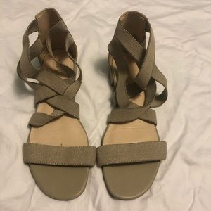 Cream Nine West Sandals: Elastic Ankle Straps